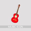 Red Mexican guitar melody. Vector isolated illustration on white background. Music icons and melody template